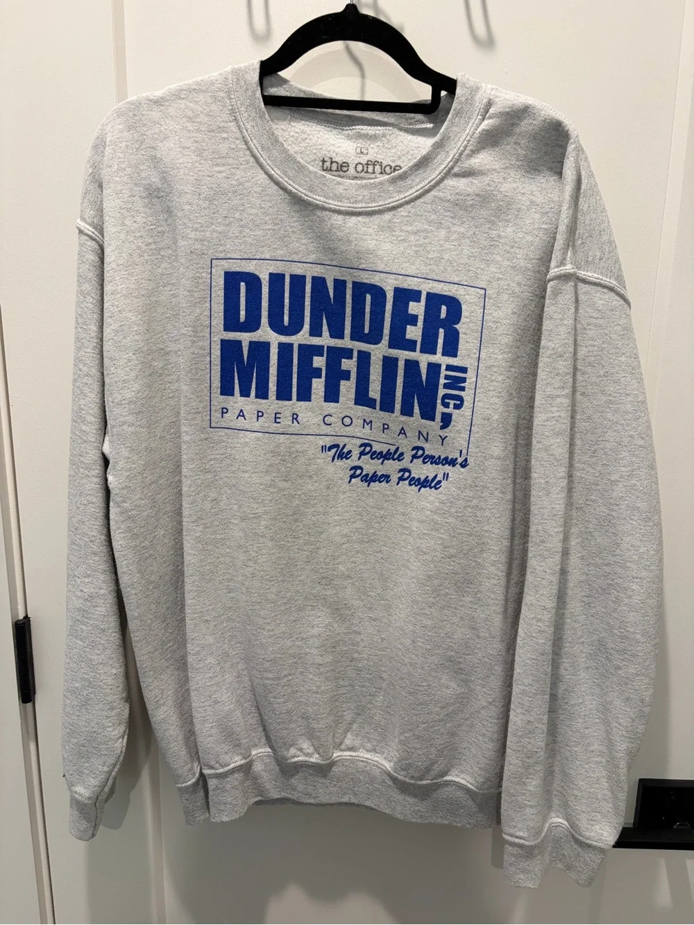 Urban Outfitters Gray Crewneck Sweatshirt with Blue DUNDER MIFFLIN Logo